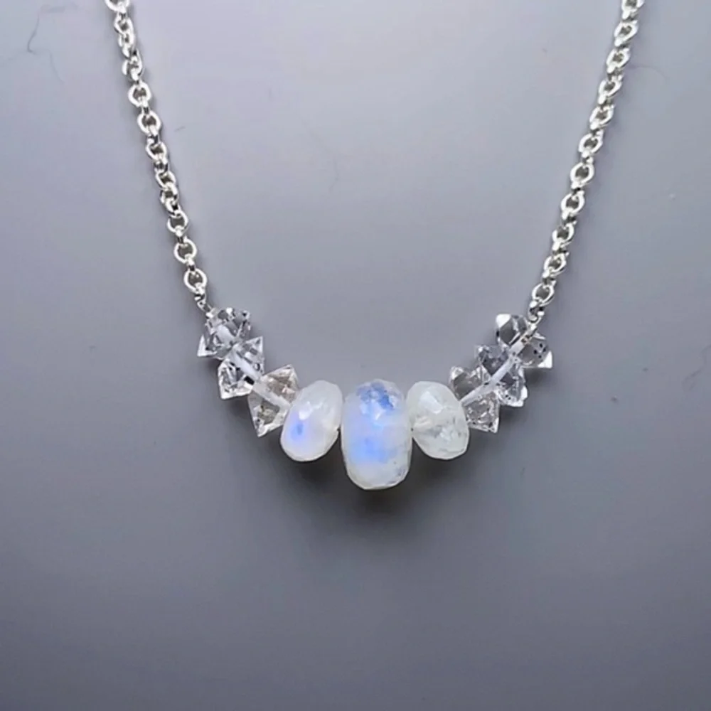 Hand Made Moonstone Diamond Necklace!